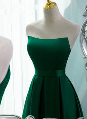 Formal Dresses Ideas, Green Satin Simple Long Party Dress with Leg Slit, Green A-ine Junior Prom Dress