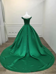 Bridesmaids Dresses Red, Green Satin Sweetheart Ball Gown Party Dress, Green Off Shoulder Evening Dress Prom Dress