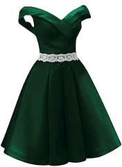 Bridesmaides Dress Ideas, Green Satin Sweetheart Beaded Waist Short Homecoming Dress, Simple Short Prom Dress