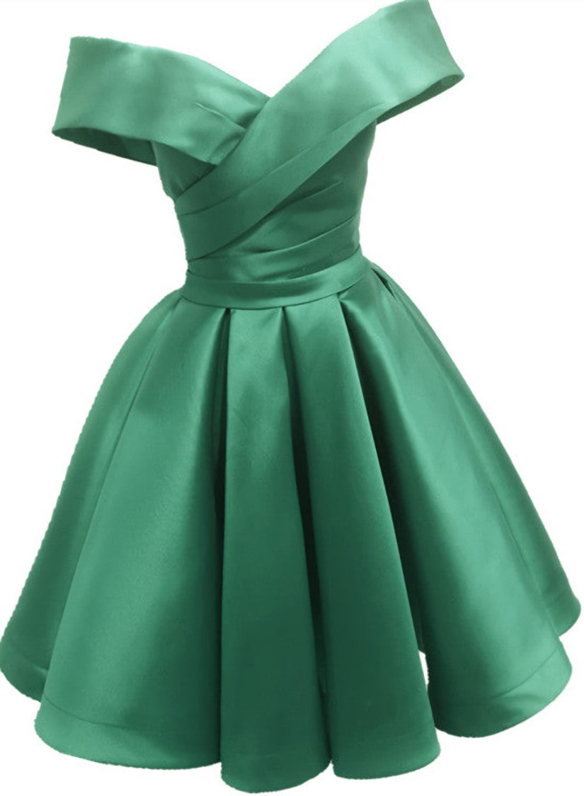 Bridesmaid Dress Green, Green Satin Sweetheart Off Shoulder Satin Party Dress, Green Homecoming Dress Prom Dress