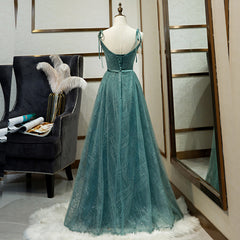 Prom Dresses 2029 Blue, Green Straps V-neckline Floor Length Party Dress, Simple Junior Prom Dresses