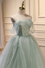 Party Dress Style Shop, Green Sweetheart Beaded Tulle Long Prom Dress, Green Evening Dress