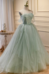 Party Dress In Store, Green Sweetheart Beaded Tulle Long Prom Dress, Green Evening Dress