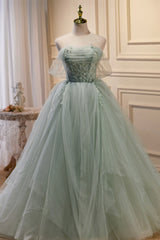 Party Dress On Line, Green Sweetheart Beaded Tulle Long Prom Dress, Green Evening Dress
