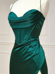 Prom Dress A Line, Green Sweetheart Neck Satin Long Prom Dress, Green Evening Dresses