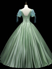 Bridesmaid Dress Floral, Green Sweetheart Neck Satin Long Prom Dresses, Green Sweet 16 Dresses