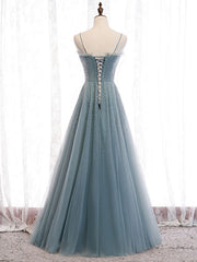 Evening Dress Cheap, Green Sweetheart Neck Tulle Sequin Long Prom Dress Green Evening Dress