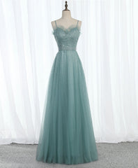 Prom Dresses Spring, Green Sweetheart Neck Tulle Sequin Long Prom Dress, Tulle Graduation Dress