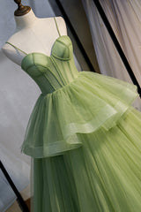 Party Dress Brands, Green Sweetheart Tulle Long Prom Dress, A-Line Evening Graduation Dress