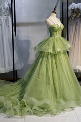 Party Dress Dress Code, Green Sweetheart Tulle Long Prom Dress, A-Line Evening Graduation Dress