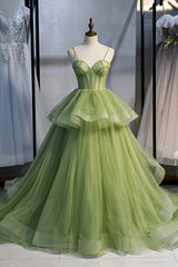 Party Dresses 2029, Green Sweetheart Tulle Long Prom Dress, A-Line Evening Graduation Dress