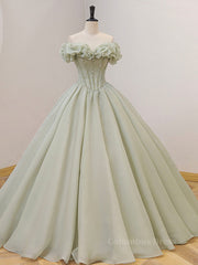 Prom Dresses Modest, Green Tulle Beading Long Prom Dresses, Green Formal Graduation Dresses