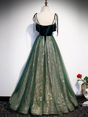Long Dress Outfit, Green Tulle Lace Long Prom Dress, Green Tulle Formal Dress