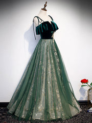 Long Formal Dress, Green Tulle Lace Long Prom Dress, Green Tulle Formal Dress