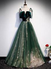 Dream Dress, Green Tulle Lace Long Prom Dress, Green Tulle Formal Dress