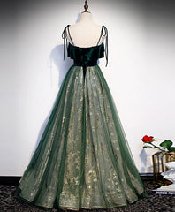 Prom Dress Store, Green Tulle Lace Long Prom Dress Green Tulle Lace Formal Dress