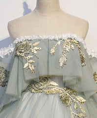 Beauty Dress Design, Green Tulle Lace Long Prom Dress, Green Tulle Sweetheart 16 Dress