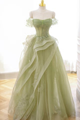 Prom Dresses Long Formal Evening Gown, Green Tulle Lace Long Prom Dress with Corset, Green Formal Party Dress