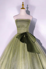 Homecoming Dresses With Tulle, Green Tulle Long A-Line Prom Dress, Green Strapless Evening Gown