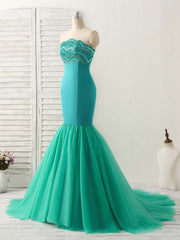 Formal Dresses Lace, Green Tulle Mermaid Long Prom Dress Green Evening Dress