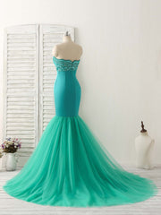 Formal Dress Gown, Green Tulle Mermaid Long Prom Dress Green Evening Dress