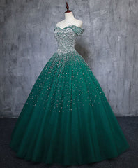 Prom Dresses For 033, Green Tulle Sequin Long Prom Gown, Green Sequin Sweet 16 Dress