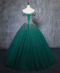Prom Dress Styles, Green Tulle Sequin Long Prom Gown, Green Sequin Sweet 16 Dress