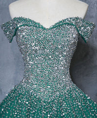 Prom Dresses Style, Green Tulle Sequin Long Prom Gown, Green Sequin Sweet 16 Dress