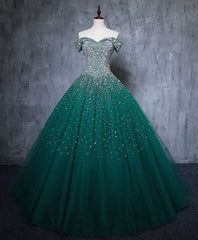 Prom Dress Brands, Green Tulle Sequin Long Prom Gown, Green Sequin Sweet 16 Dress