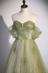 Spring Dress, Green Tulle Sweetheart Neckline Long Prom Dress, Green Strapless Evening Dress