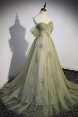 Simple Dress, Green Tulle Sweetheart Neckline Long Prom Dress, Green Strapless Evening Dress