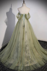 White Prom Dress, Green Tulle Sweetheart Neckline Long Prom Dress, Green Strapless Evening Dress