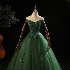 Homecoming Dresses Sweetheart, Green Tulle with Lace Applique Long Prom Dress, Green Sweet 16 Dresses