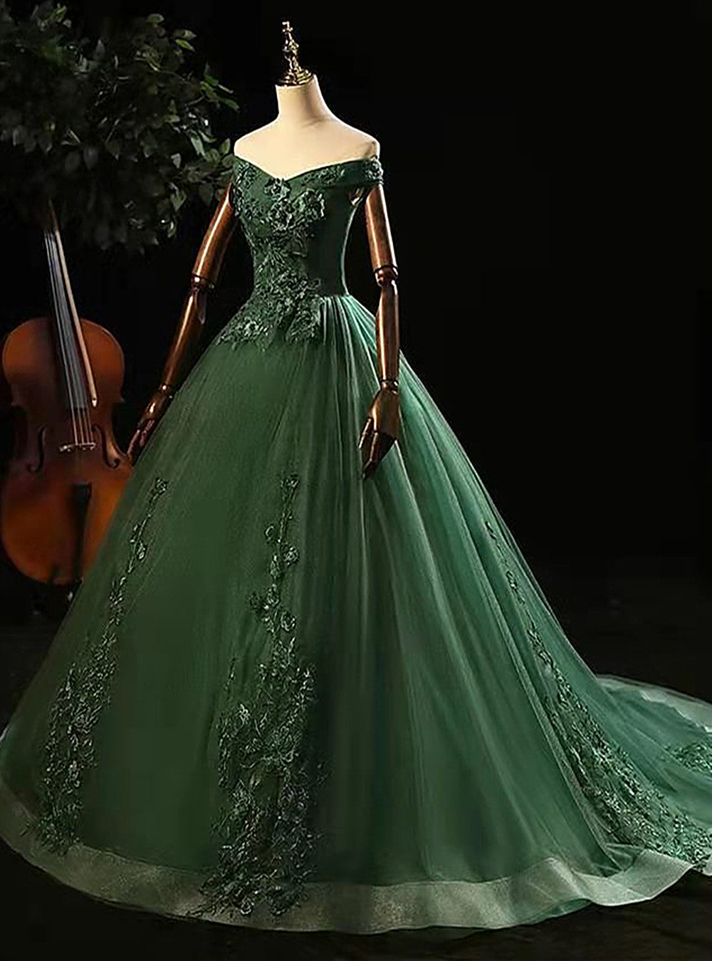 Homecoming Dress Sweetheart, Green Tulle with Lace Applique Long Prom Dress, Green Sweet 16 Dresses