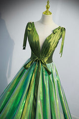 Homecoming Dresses Simple, Green V-Neck Long A-Line Prom Dress, Simple Green Evening Party Dress