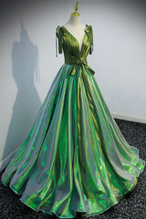 Homecoming Dresses Simpl, Green V-Neck Long A-Line Prom Dress, Simple Green Evening Party Dress