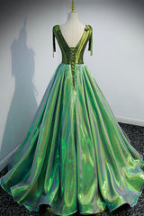 Homecoming Dress Boutiques, Green V-Neck Long A-Line Prom Dress, Simple Green Evening Party Dress