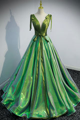 Homecoming Dress Simple, Green V-Neck Long A-Line Prom Dress, Simple Green Evening Party Dress