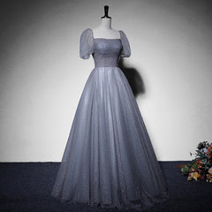 Homecomming Dresses Green, Grey Beaded Tulle Long Formal Dress Party Dress, Grey Evening Gown Formal Dress