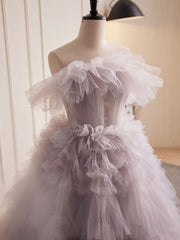 Prom Dress Long, Grey Purple Tulle Long Prom Dresses, Grey Purple Evening Dress