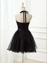 Stylish Outfit, Halter Neck Short Black Prom Dresses, Short Black Graduation Homecoming Dresses, Little Black Dresses