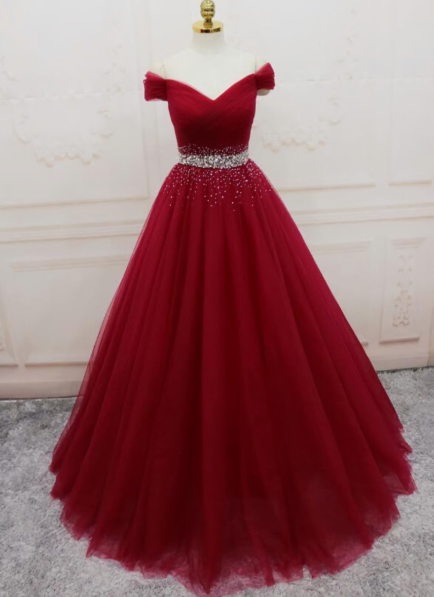 Dream Dress, Handmade A-line Prom Dress , Off Shoulder Wine Red Party Dress