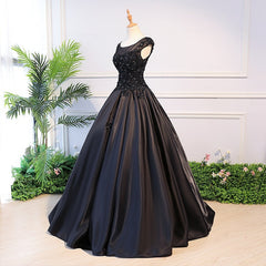 Mini Dress Formal, High Quality Black Satin Long Party Dress, Black Evening Gown