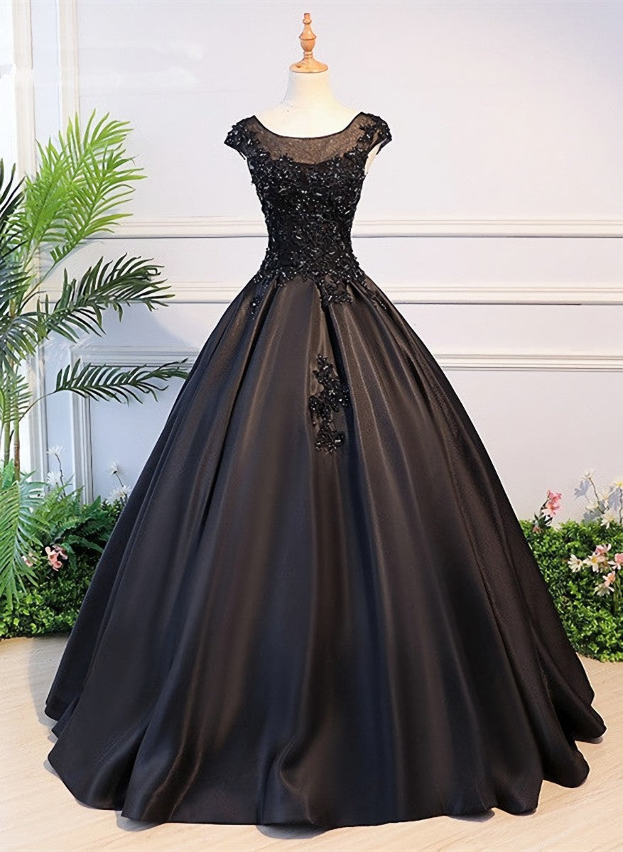 Dress Aesthetic, High Quality Black Satin Long Party Dress, Black Evening Gown