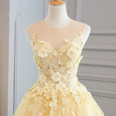 Formal Dressing Style, High Quality Lace Yellow Long Party Gown, A-line Evening Dress