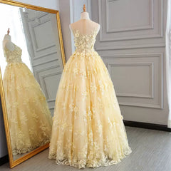 Formal Dress Style, High Quality Lace Yellow Long Party Gown, A-line Evening Dress