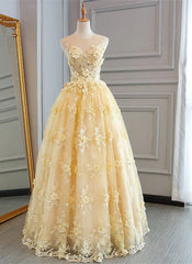 Formal Dress Outfit, High Quality Lace Yellow Long Party Gown, A-line Evening Dress