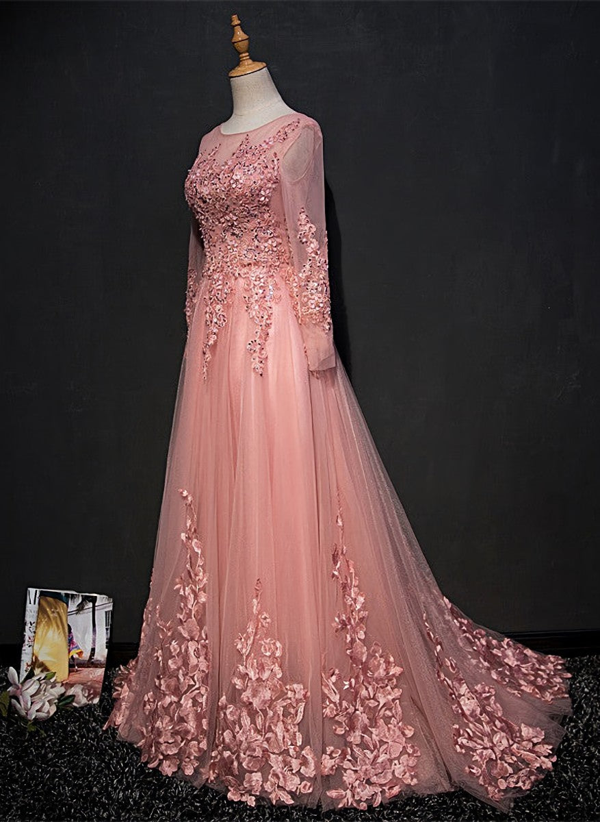 Formal Dresses Style, High Quality Tulle Party Dress with Lace Applique, Long Prom Gown