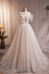 Bridesmaid Dress Online, Ivory Floor Length Beaded Straps Prom Dress, Ivory Tulle Evening Dress