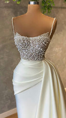 Party Dress Summer, Ivory prom dress with pearl Prom Dresses Formal Evening Dresses